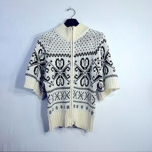 Pura Vida Vintage Y2K Fair Isle Nordic Pattern Wide Sleeve Full Zip Sweater SZ L